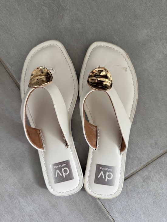 DV by Dolce Vita Shoes - DV by Dolce Vita White Leather Toe-Post Sandals with Gold Ornament